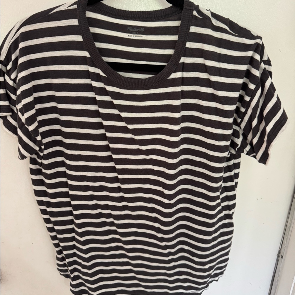 Madewell Dark Gray and White Striped Short Sleeve Tee